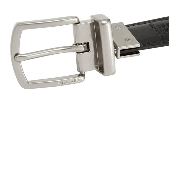 Tommy Hilfiger Imitation Leather Brown/Black Reversible Belt with Silver Buckle - Picture 3 of 11